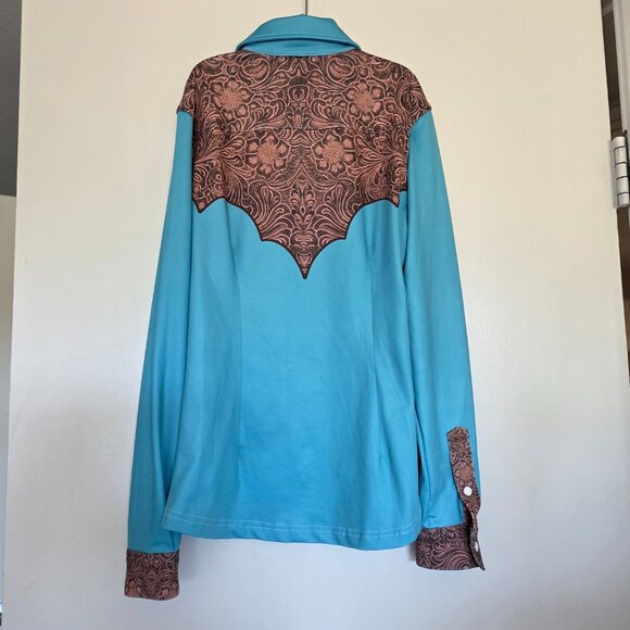 Ranch Dressn Western Rodeo Equestrian Snap Fasten Cowboy Shirt Youth Size L Blue - Picture 4 of 8